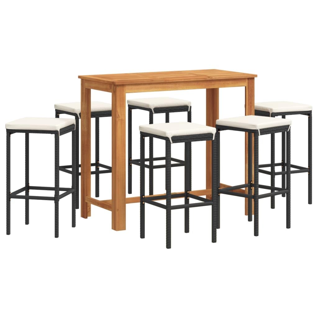 vidaXL Ensemble de Bar de Jardin 7 pcs Noir Bois Massif Acacia rotin, Table et chaises de Bar d'extérieur, Ensemble de Meubles de Patio, Ensemble de Bar de terrasse