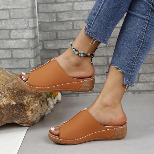 Womens Sandals Stretch Lightweight Arch Support Orthopedic Diabetic Wide Width Leather Platform Wedge Flat Slip on Summer Walking Sandals Dressy Comfortable Slides Heels Flip Flops for Women2