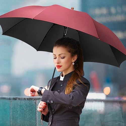 Miniatura 4 de Paraguas grande con mango de madera para lluvia, paraguas de golf abierto automático, resistente al viento, 54 pulgadas, elegante paraguas de