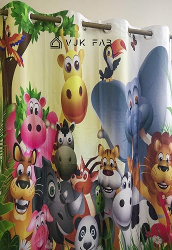Image of 3D Cartoon Animals Design Curtains for Kids Room, School, Kids Care, Window, Door, 4x7 feet Long Set of 2 Pc