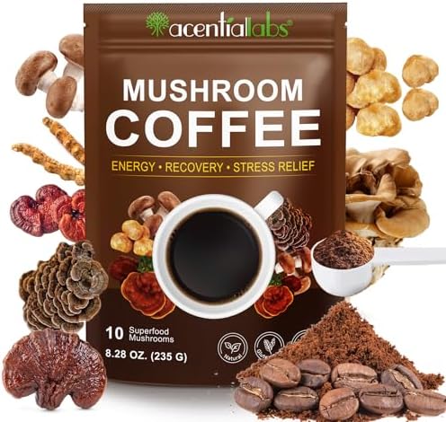 Mushroom Coffee, Organic 10 Mushrooms with Lion's Mane, Reishi, Cordyceps, Shitake, King Trumpet & Turkey Tail, Instant Mushroom Coffee Powder for Energy, Digestion & Immune Support, 1 Pack(235G)