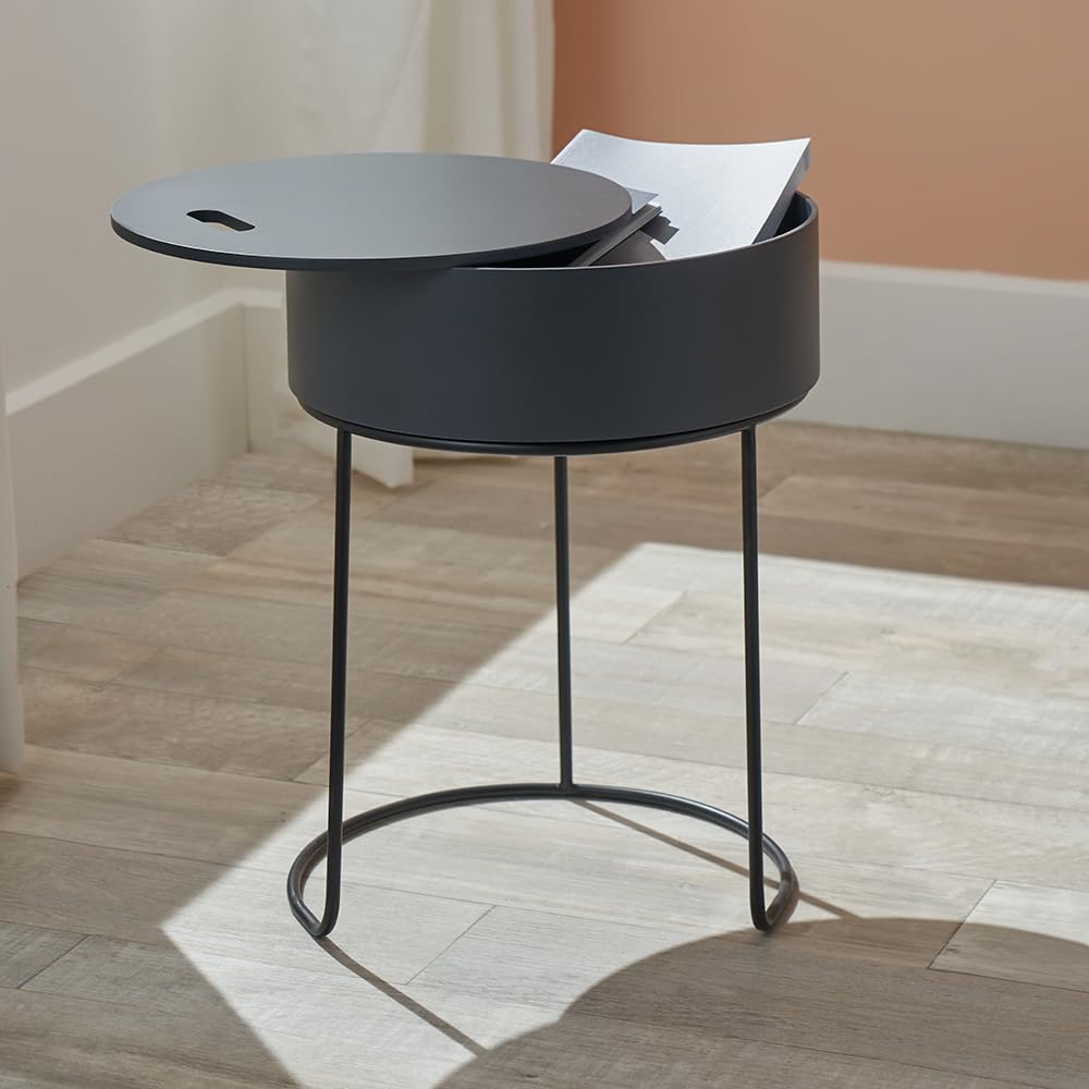 Pacific Lifestyle Storage Coffee Table For Living Room | Industrial Wooden End Table With Storage Metal Frame | Modern Miimalist Side Coffee Table Scandi Bedisde Table Nightstand (Dark Grey)
