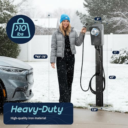Image of Outdoor EV Charger Pedestal for Tesla & J1772 Charger with Hook | Heavy-Duty Rugged Stand, Anti-wobble Stable Base, Anti-Rust Finish, Handy Organizer Keeps Cable Tidy, Universal Compatibility