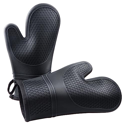 Gants de four résistants à la chaleur jusqu'à 300°C, set de 2 maniques avec revêtement en silicone, parfaits pour la cuisine, pour griller, cuisiner,...