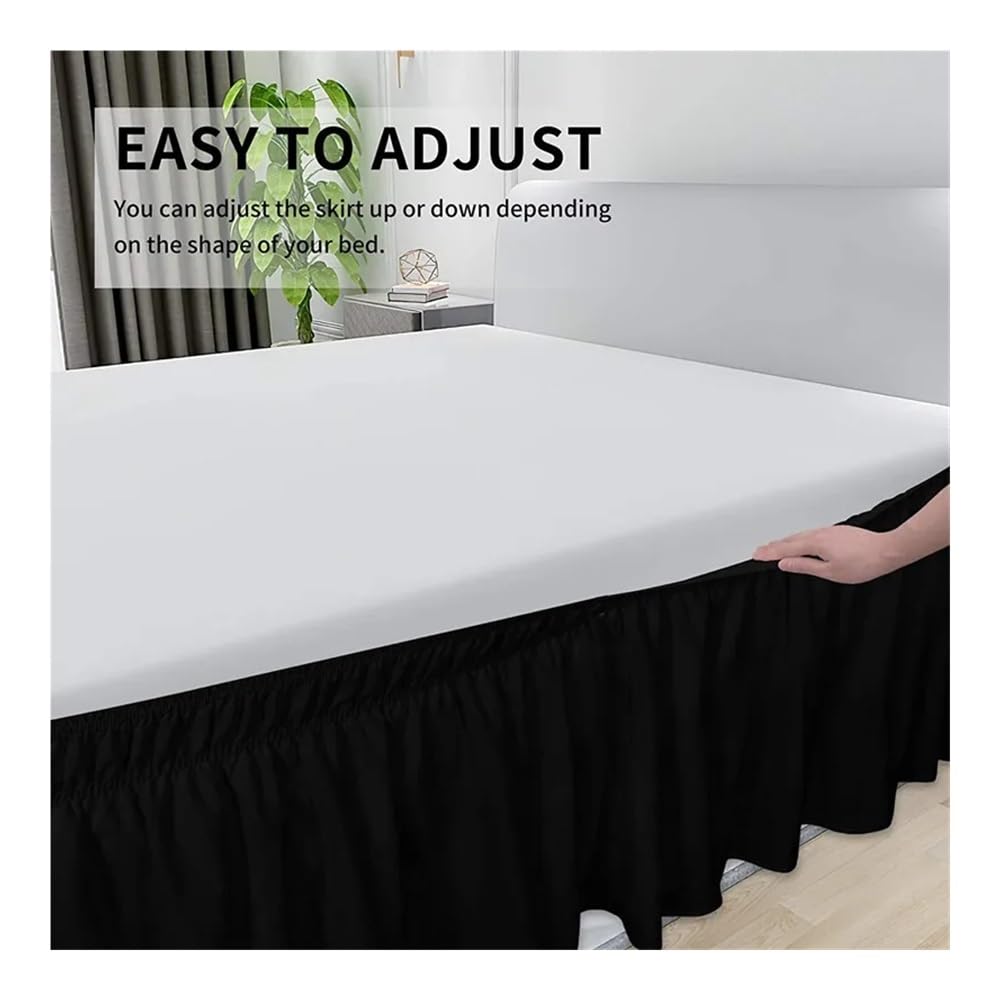 Mantovana giroletto con volant, per letti queen size, caduta 38 cm (15 pollici), con elastico regolabile, volant antipolvere facile da montare, tessuto resistente alle pieghe (bianco, 160 x 200 x 38