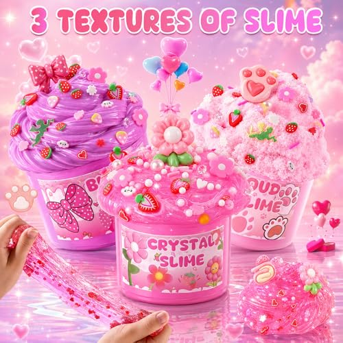 Image of 6 Pack Slimes, Pink Slime Kids, Cloud Slime kit for Girls Ages 8-12, Toys for Girls and Boys, for Kids Slime Set Party kit Goodie Bag Stuffers, 4 5 6 7 8 9 10 Year Old Girl Birthday Gift Cute Stuff