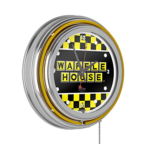 Waffle House Checkered Chrome Double Ring Neon Clock #TOP24
