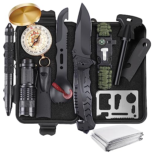 Survival Kits, Gifts for Christmas Men Dad Husband Him, 13 in 1 Survival Gear and Equipment Tactical Tools for Camping Hiking Hunting Outdoor Adventure, Cool Birthday Idea