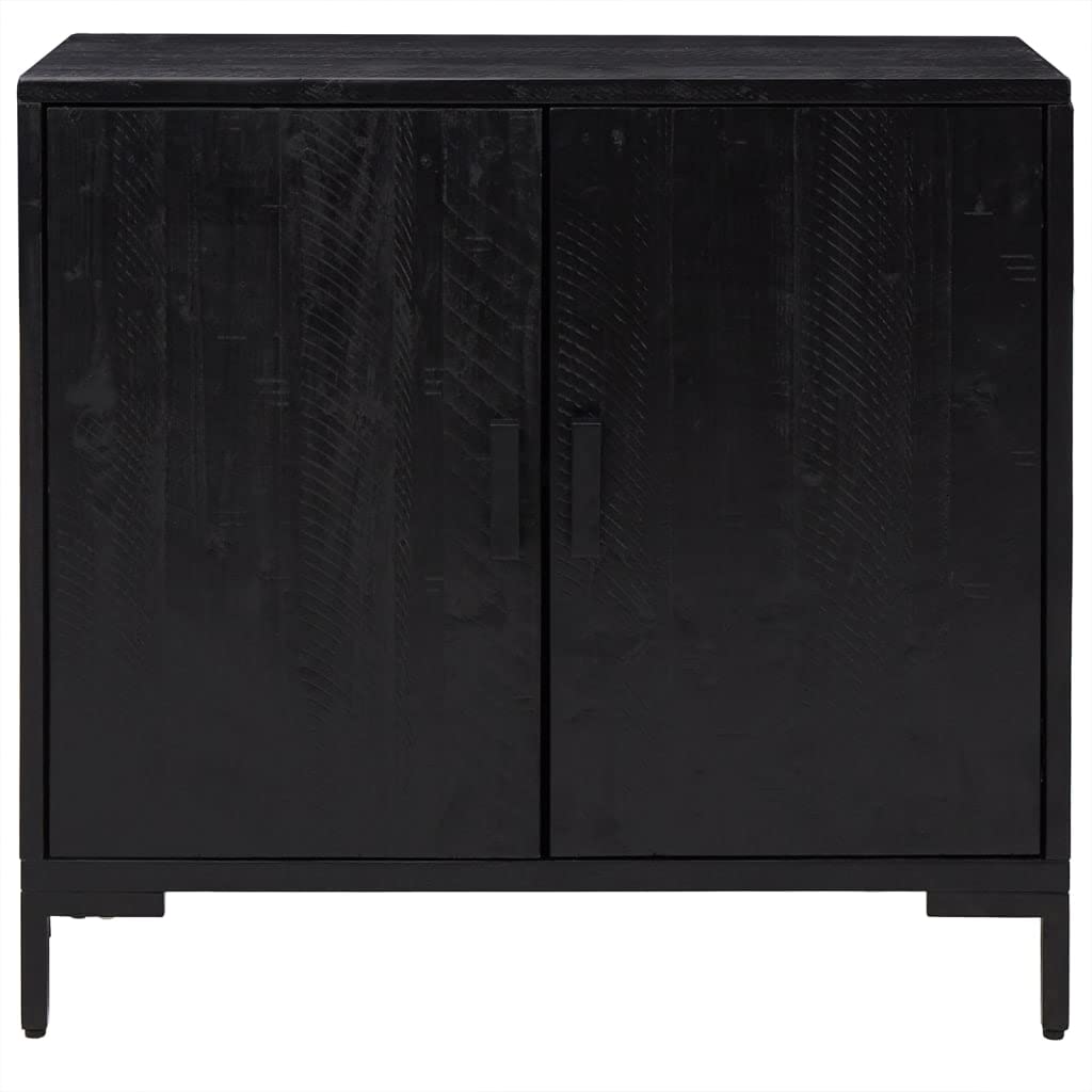 Aparador negro de madera maciza de pino 75 x 35 x 70 cm con mucho espacio de almacenamiento y placa superior estable para salón y cocina en diseño vintage
