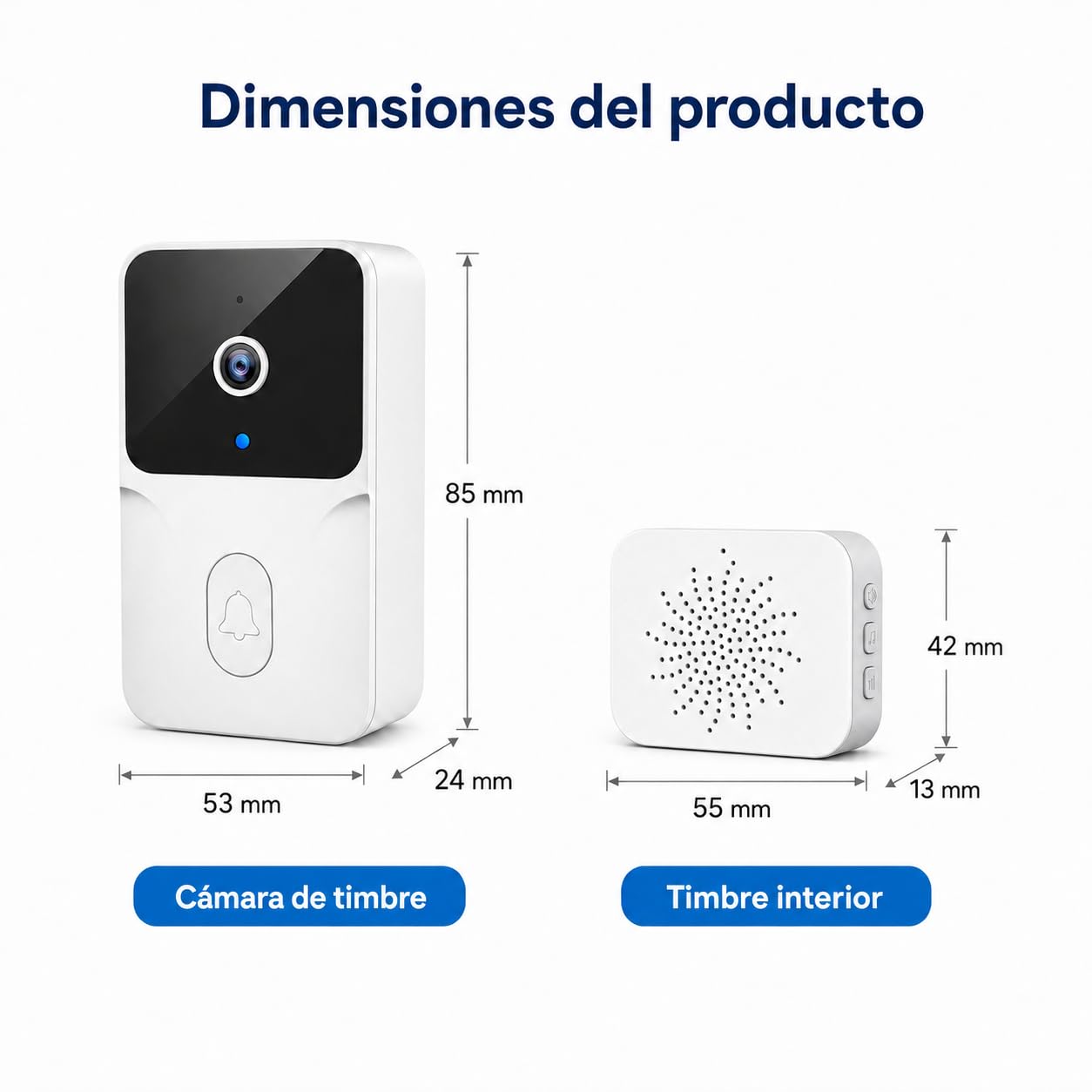 Genérico Videoportero Inteligente WiFi con Cámara 1080P HD, Timbre Inalámbrico de Fácil Instalación con Audio Bidireccional, Visión Nocturna y Alertas en Tiempo Real