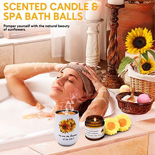 You1Yi Birthday Gifts For Women, Sunflower Gifts For Wife, Mom, Daughter, Sister, Best Friend, 11Pcs Gift Basket With Sunflower Necklace, Candle, Tumbler, Bracelet, Socks, Spa Bath Bombs, Jewelry Tray #TOP2