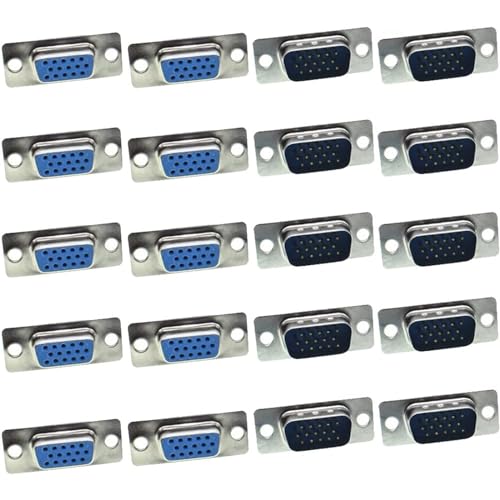 PENGLIN 10PCS VGA DB15 Stecker und 10PCS Buchse Lötadapter, 3 Reihen VGA 15 Pins D-Sub Seriell Adapter für PC Zubehör