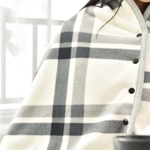 CSARPECT Damen Schaldecke, Winter Warme Fleece Poncho Cape Pullover Decke Knöpfen Strickjacke Zuhause Büro (80 * 130cm, Cremefarben, Einheitsgröße)