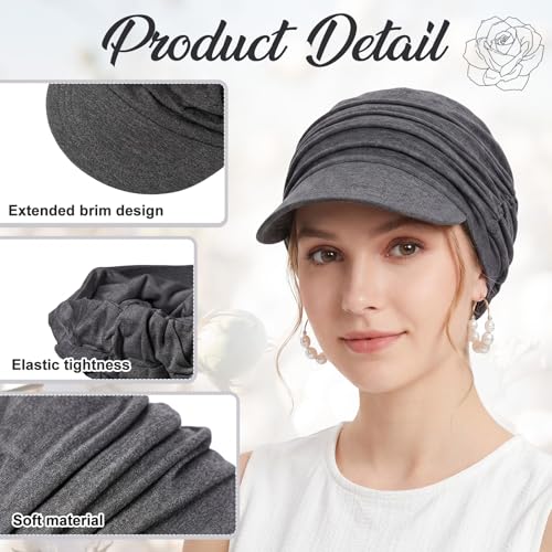 Image of 6 Pcs Chemo Cancer Hat for Women Breathable Bamboo Newsboy Baseball Cap Soft Headwear for Cancer Patient Hair Loss