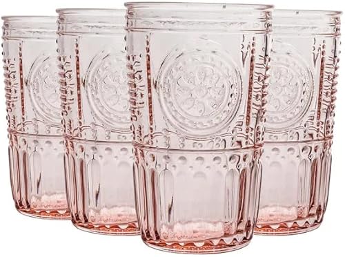 Bormioli Rocco Romantic Set Of 4 Cooler Glasses, 16 Oz. Colored Crystal Glass, Cotton Candy Pink, Made In Italy.