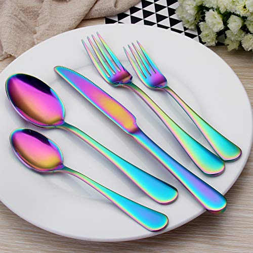image for Rainbow Silverware Set,SHARECOOK 20-Piece Stainless Steel Flatware Set