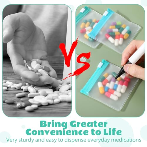 Image of Sherr 35 Pcs Pill Pouch Bags with Zipper Pill Pouch Set Travel Reusable Translucent Medicine Organizer Self Sealing Plastic Bag with Slide Lock for Storage(Dark Green,3 x 3 Inch,Blank Style)