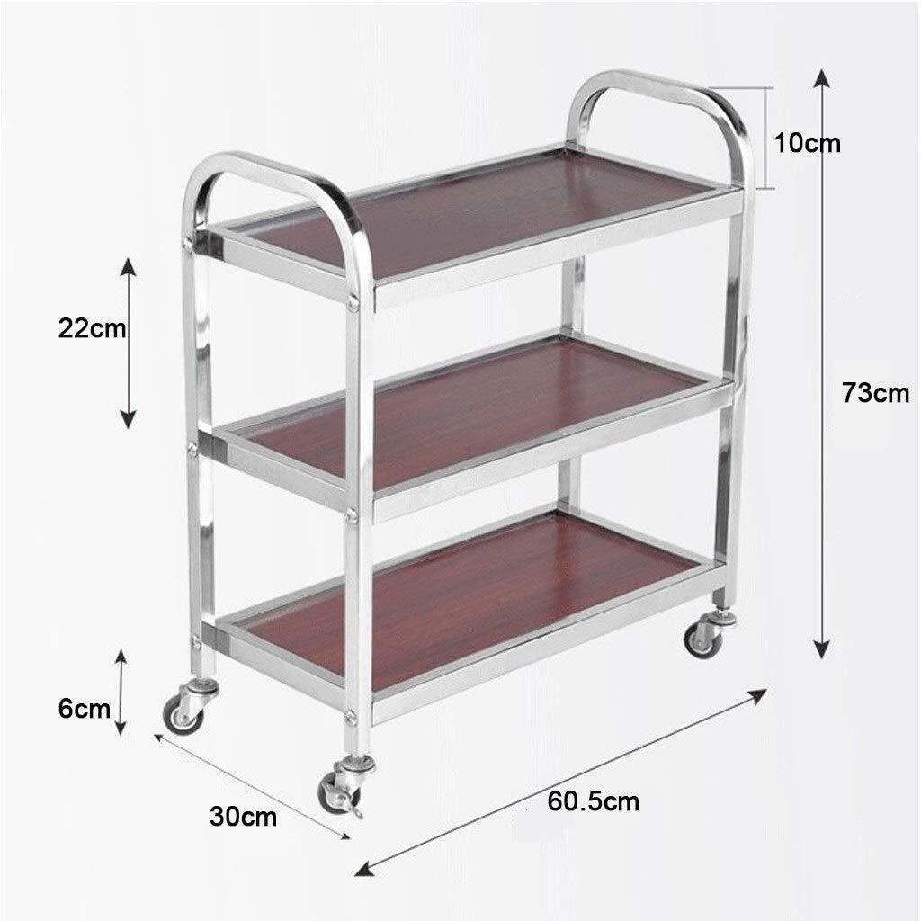 Carrello da cucina a 3 ripiani in acciaio inox con piano in legno e freno Dimensioni: 65 x 30 x 73 cm, versatile Sto Solut per casa e cucina