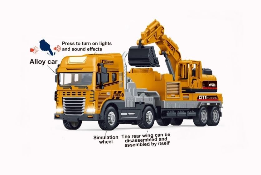 Image of Die cast Alloy Model Engineering Excavator Truck Toy for Kids Boys Friction Powered Construction Site Vehicles with Lights Sounds