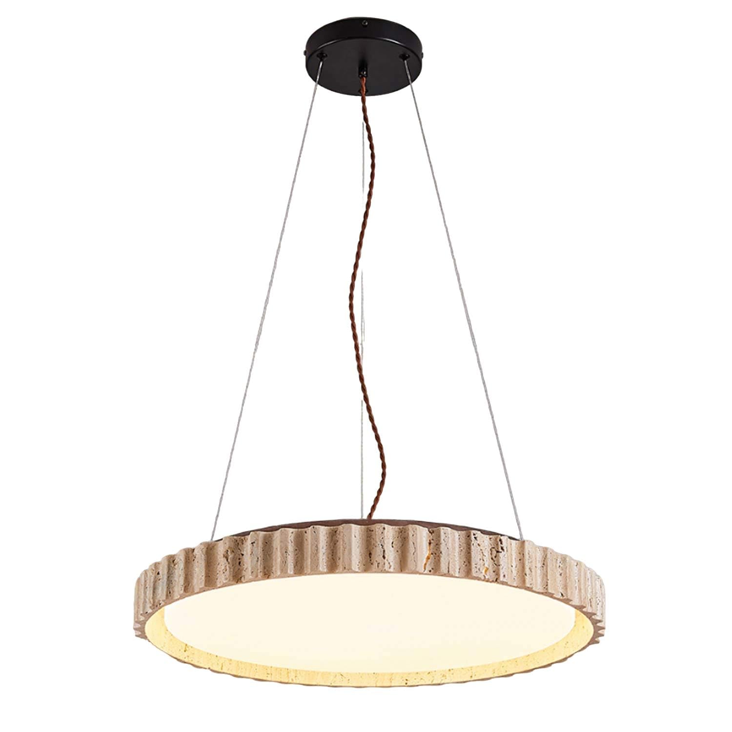 USMJQVZ Yellow Travertine LED Dimmable Pendant Ceiling Light,12.6/16.9" Wabi Sabi Yellow Cave Light Fixture with Wood Chandelier Mid Century Travertine Ceiling Hanging Lamp for Bedroom Living Room