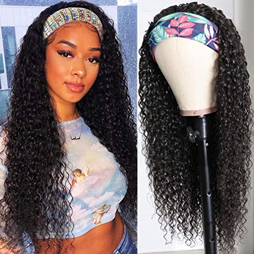 Headband Wigs Human Hair Water Wave 22 Inch Wig Glueless Headband Wig Water Wave None Lace Front Wigs Machine Made 180% Density Wig Curly Hair Natural Color