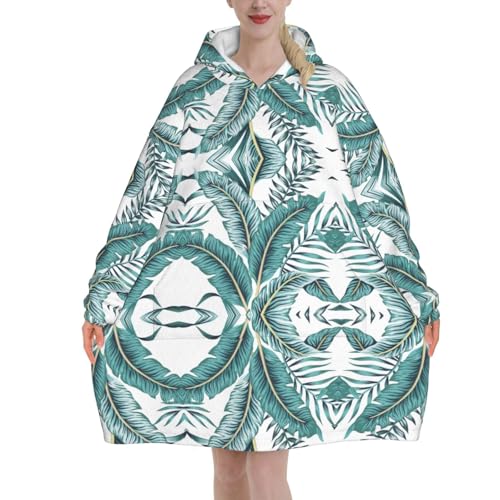 Couverture à capuche oversize idée cadeau originale pour femme motif feuille de bananier