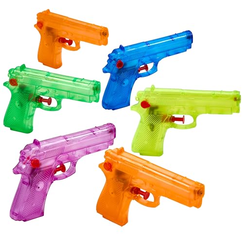 playbees water blasters - 6 inch - assorted colors - soaker squirt summer shooter toys for swimming pool, beach, water fighting toy, pool party beach games for boys, girls, adults - 6 pack