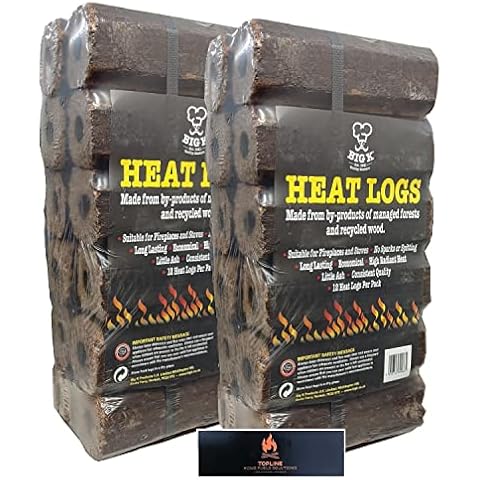 Eco Wood Fire Heat Logs - Pack of 24 Compressed Wood Fuel Big K Logs with Complimentary Topline Matches. Perfect for Wood Burners, Open Fires, Chimeneas and Multi-Fuel Stoves Cover