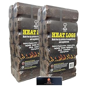 Eco Wood Fire Heat Logs – Pack of 24 Compressed Wood Fuel Big K Logs with Complimentary Topline Matches. Perfect for…