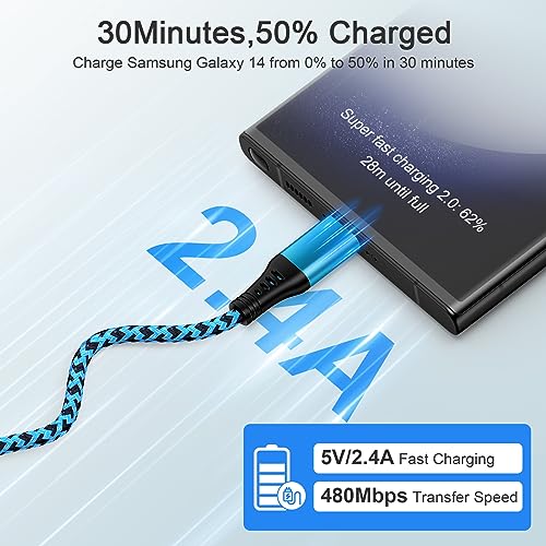 USB C Charger Cable[2Pack/6Ft],Samsung Charger Cable Fast Charge,Type C Phone Charger Lead Fast Charging for Samsung Galaxy S24 A15 A35 A55 S23 S22 S21 A17A14 5G A54 Z Flip 5,Google Pixel 7 6 - Image 2