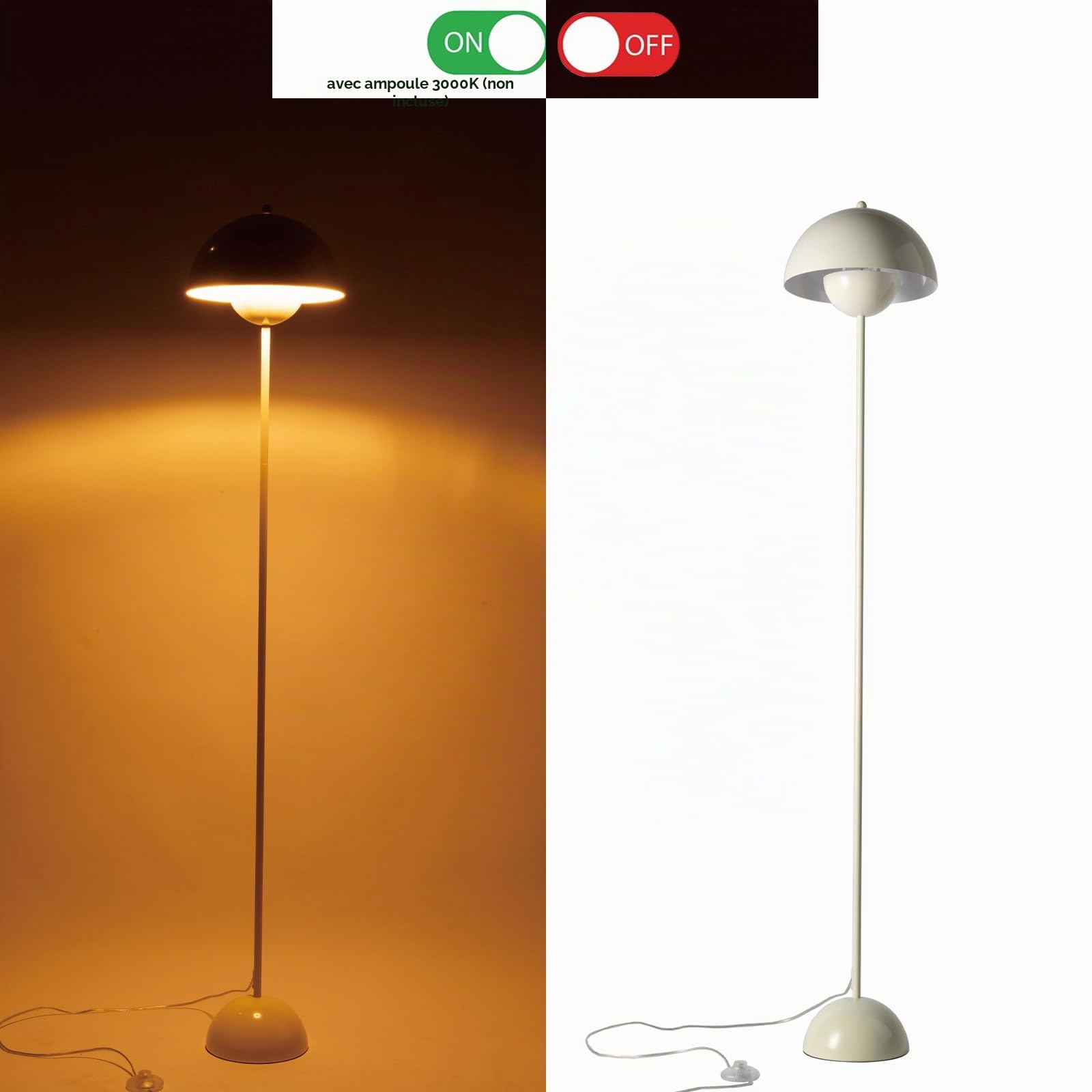 Alpinaluz Lampadaire Moderne avec Double Abat-Jour Métallique Ø30 cm, Design Minimaliste en Blanc Crème, Hauteur 164 cm, Base Stable avec Interrupteur au Pied - Parfait pour Salon et Lecture