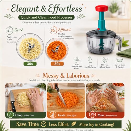 Image of DHANYAVEDA 2-in-1 Manual Push Chopper 1500 ml Large Vegetable Cutter with Sharp Stainless Steel Blades | Food Grade Onion, Tomato, Garlic, Fruit & Salad Chopper | GIFT FOR MOM (1500 ml)