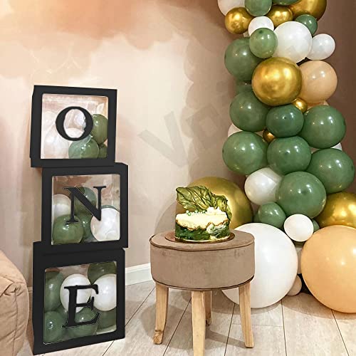 Image of Sooyee First Birthday Decorations for Girl or Boy,3 Pcs ONE Balloon Boxes For 1st Birthday Girl Decoration,Baby Cube Blocks Party Decor With ONE Letters,Black