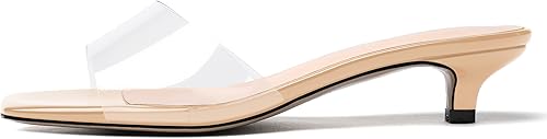 Miniatura 2 de WAYDERNS Sandalias de tacón bajo de PVC transparente para mujer, puntera cuadrada, patente sólida, de tacón bajo, de 1.5 pulgadas