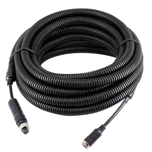 4 Pin Backup Camera Cable with Corrugated Tube Cover, Black, Weatherproof, Compatible with Rearview Camera Systems, Radar DVRs, CCTV Security Systems(