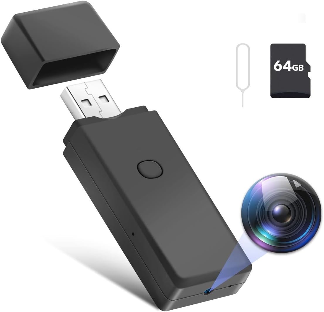 64GB USB Hidden Cameras,1080P Mini Portable Spy Video Camera Covert Nanny Video Recorder Security Cameras for Office and Home
