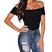 Eiffel Women's Short Sleeves Off Shoulder Stretchy Bodysuit Bodycon Tops Black