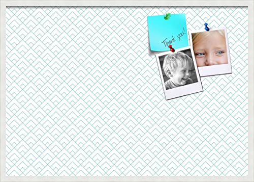 PinPix 40x28 inch Cork Bulletin Board. This Decorative Framed Pin Board Comes with Peaks Modern White Aqua Design and Satin White Frame. Ideal for Home, Office Decor or School (PinPix-1791)