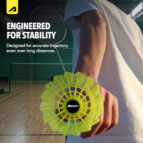 Image of Boldfit Badminton Shuttlecock Set 3pcs High Durability Badminton Nylon Shuttle with Natural Wood Cork Base Ideal for Daily Practice for Beginners & Players Rally 200 Yellow (Pack of 3)