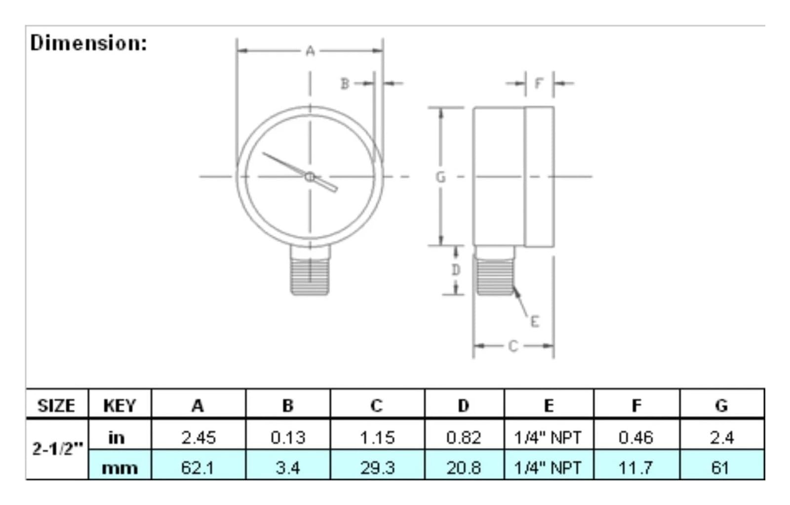 Uniwersalny ciśnieniomierz 2-1/2", 1/4" NPT dolny montaż, czarna obudowa stalowa, 0-500 PSI