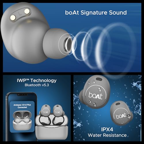Image of boAt Airdopes 121 V2 Plus Truly Wireless in Ear Ear Buds w / 50 HRS Playtime,Quad Mics w /ENx Tech,ASAP Charging, Beast Mode(50ms Low Latency),BTv5.3 & IPX4(Slate Grey)