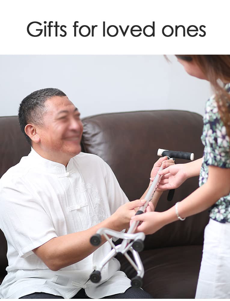 Stampelle per Camminare, Bastone Quadruplo Regolabile, Maniglia ergonomica, Ausili per la mobilità per Anziani, Anziani e Disabili, per Alti 39-71 Pollici, Argento/Oro/Marrone