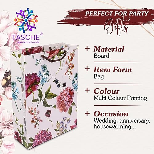 Image of TASCHE Alekhya Design Paper Gift Bags for Return Gift, Small Presents, Weddings, Birthday, Holiday Presents,Multicolor (20.32 x 7.62 x 27.94 Cm, Pack of 10)