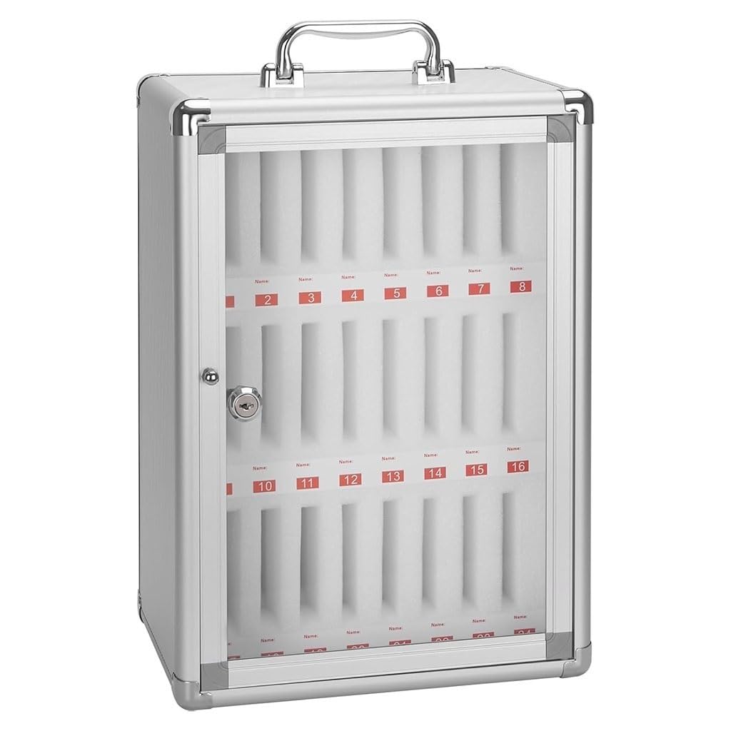 Casier portable 24/36 téléphones en argent transparent verrouillable pour bureau et école