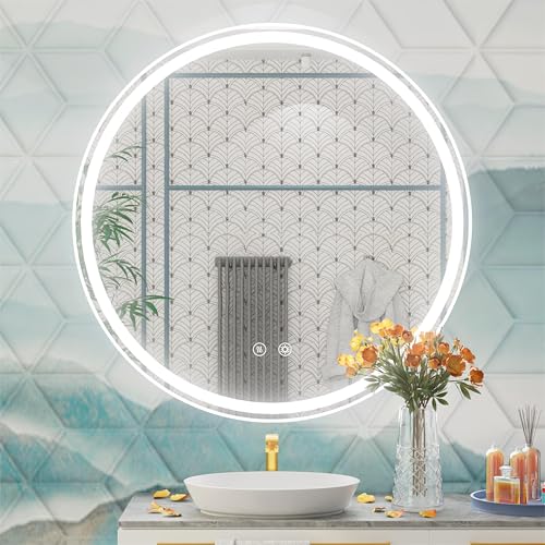 JSneijder 30 Inch LED Round Mirror for Bathroom, Front &