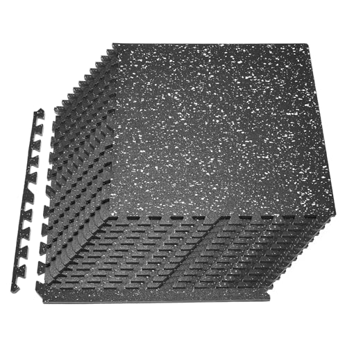 VEVOR Esterilla Puzzle 24 Piezas de 610 x 610 x 14 mm, Suelo Gimnasio de Goma EVA Alta Densidad, Colchoneta de Ejercicios con Puntos Blancos Antideslizante Antigolpe Antiruido para Equipo Pesado, Casa