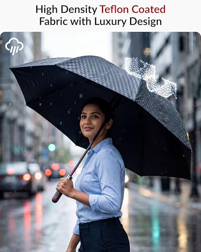 Image of Destinio Umbrella for Man - Large Size, Fully Automatic, Windproof Fibreglass Ribs, UPF 50+ Sun Protection, Premium 210T Pongee, Foldable Travel Umbrella for Rain for Men and Women - 3 fold Compact Easy to Carry (Auto open auto close)