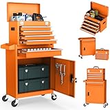 Gornoxblif 5-Drawers Orange Rolling Tool Chest, 2-in-1 Mechanic Rolling Tool Box Removable Lockable...