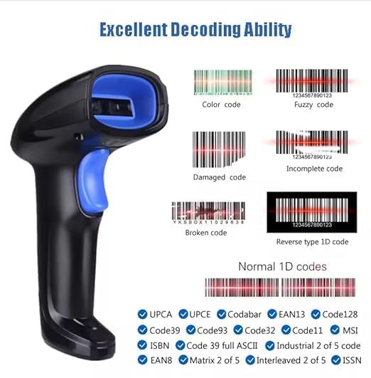Image of Wireless 2D & 1D (Bluetooth + USB+2.4 GHz) Barcode Scanner Wireless & Wired | QR Code Scanner Rechargeable | USB Handheld Barcode Reader with Induction Scanning, Built-in Light, ABS Body