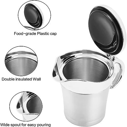 Foto von Premium Edelstahl Thermo Sauciere, Doppelt Isoliert Eleganter Silberner Thermo Sauciere Soßenkanne Perfekt für Abendessen Partys (450ml)